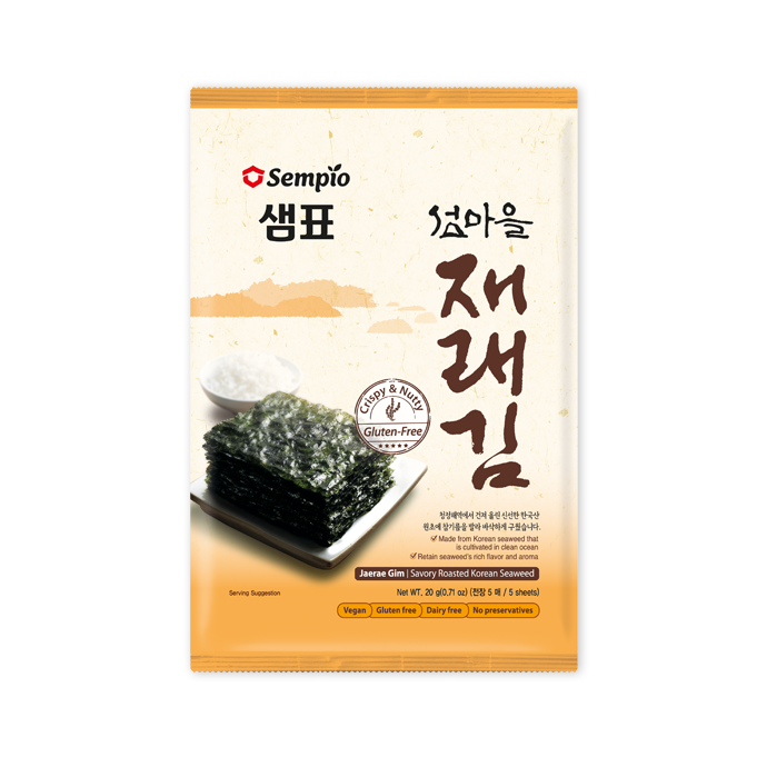 Sempio Jaerae Gim, Savory Roasted Korean Seaweed 20g(5sheets)/샘표 섬마을 재래김 20g(5매)
